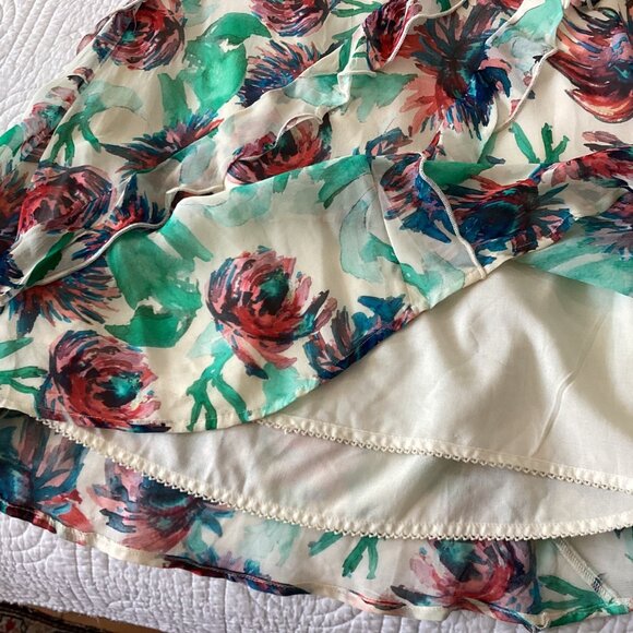 Anthropologie Floral V-Neck Ruffle Mini Dress Sz S Boho Summer Party Outfit Past - Picture 10 of 15